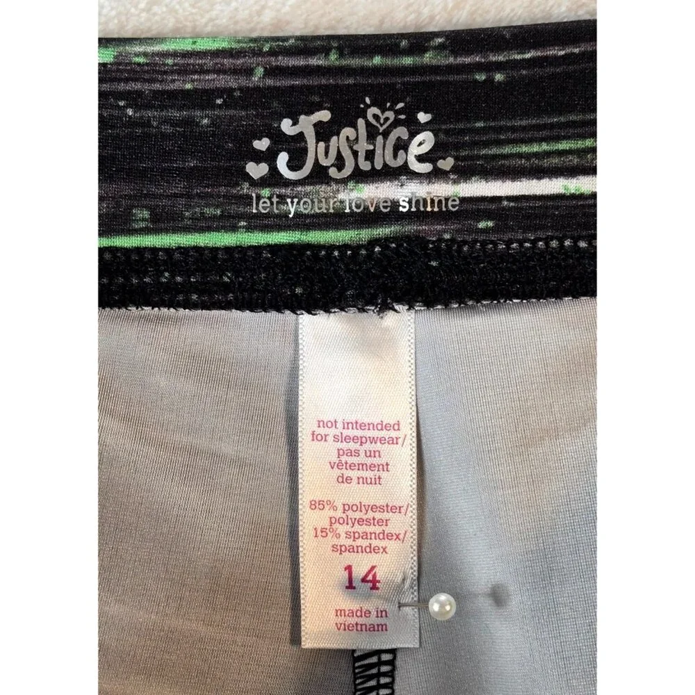 Justice Girls Softball Leggings sz14 Black Multi Color Full Lenght Stretch Sport